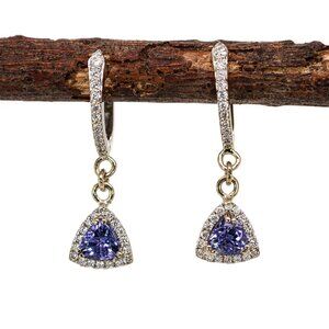 Tanzanite Earrings in Solid 14K White Gold with Natural Diamond Accents